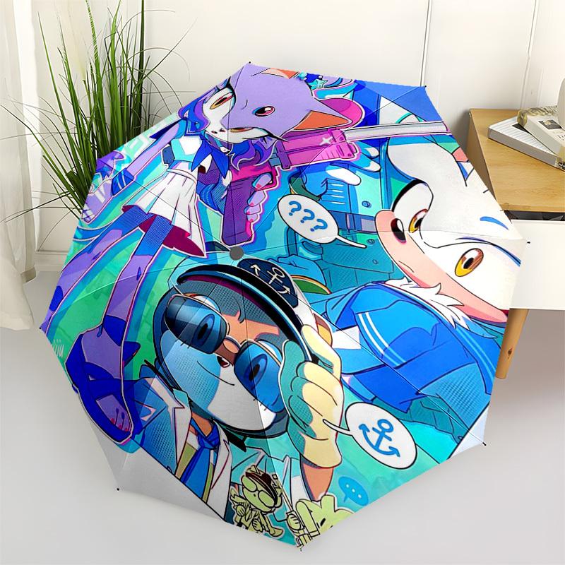 1pc Sonic, Tails, and Knuckles: Automatic Opening/Closing Outdoor Umbrella with Portable 3-Fold Design, 8-Bone Iron Frame - Outdoor for Fans, Tra
