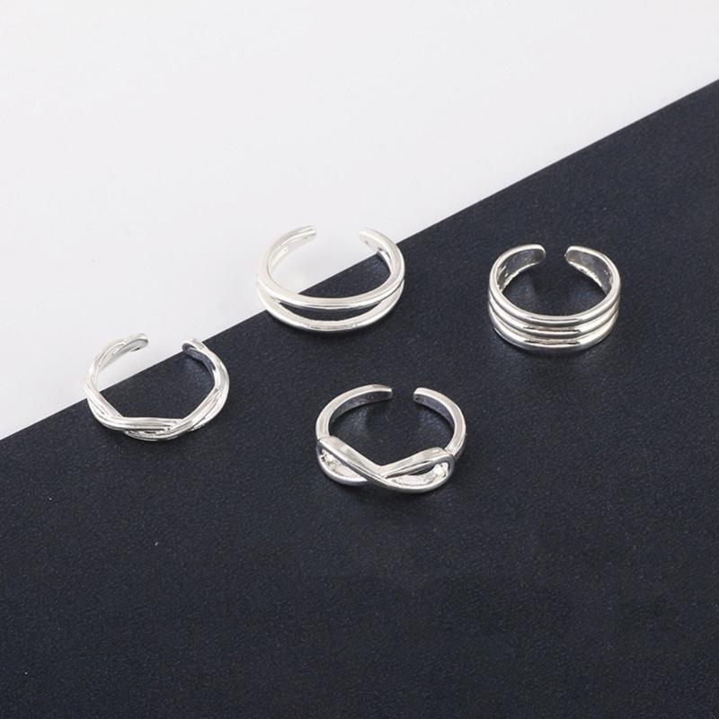 Set of 4 Beach Foot Jewelry Adjustable Toe Rings for Women Girls Vacation Essential Alloy Comfortable Daily Wear