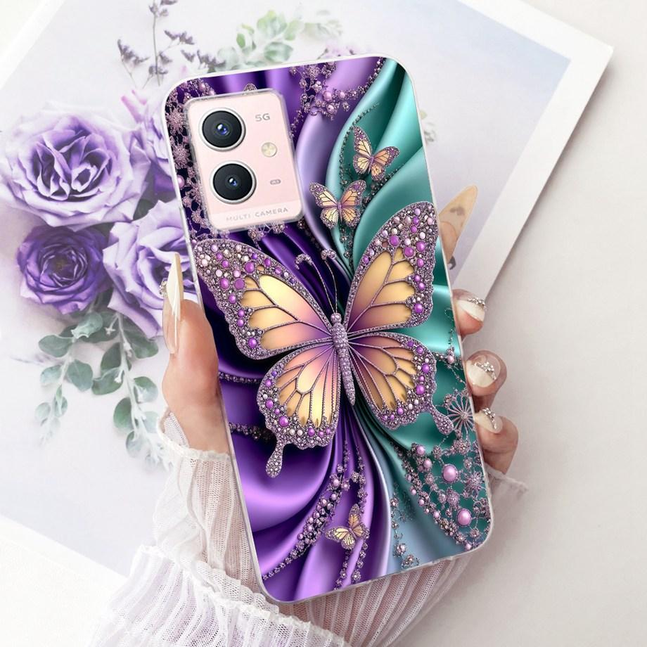 For Vivo Y33s Y55s Y55 Y75 Y21 Y21s Y21G Y21E Y21A Phone Case Floral Butterfly Bow Cat Dragon Bumper Soft Clear Silicone Cover