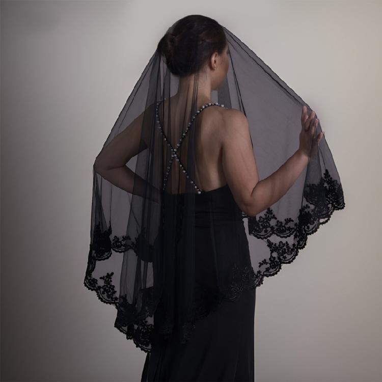 Black Lace Halloween Bride Lace Mantilla Bridal Wedding Veil Head Covering Scarf