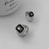 Ingemark Minimalist Square Gray Acrylic Rhinestone Open Ring Women Versatile Adjustable Knuckle Ring Couple Accessory Jewelry