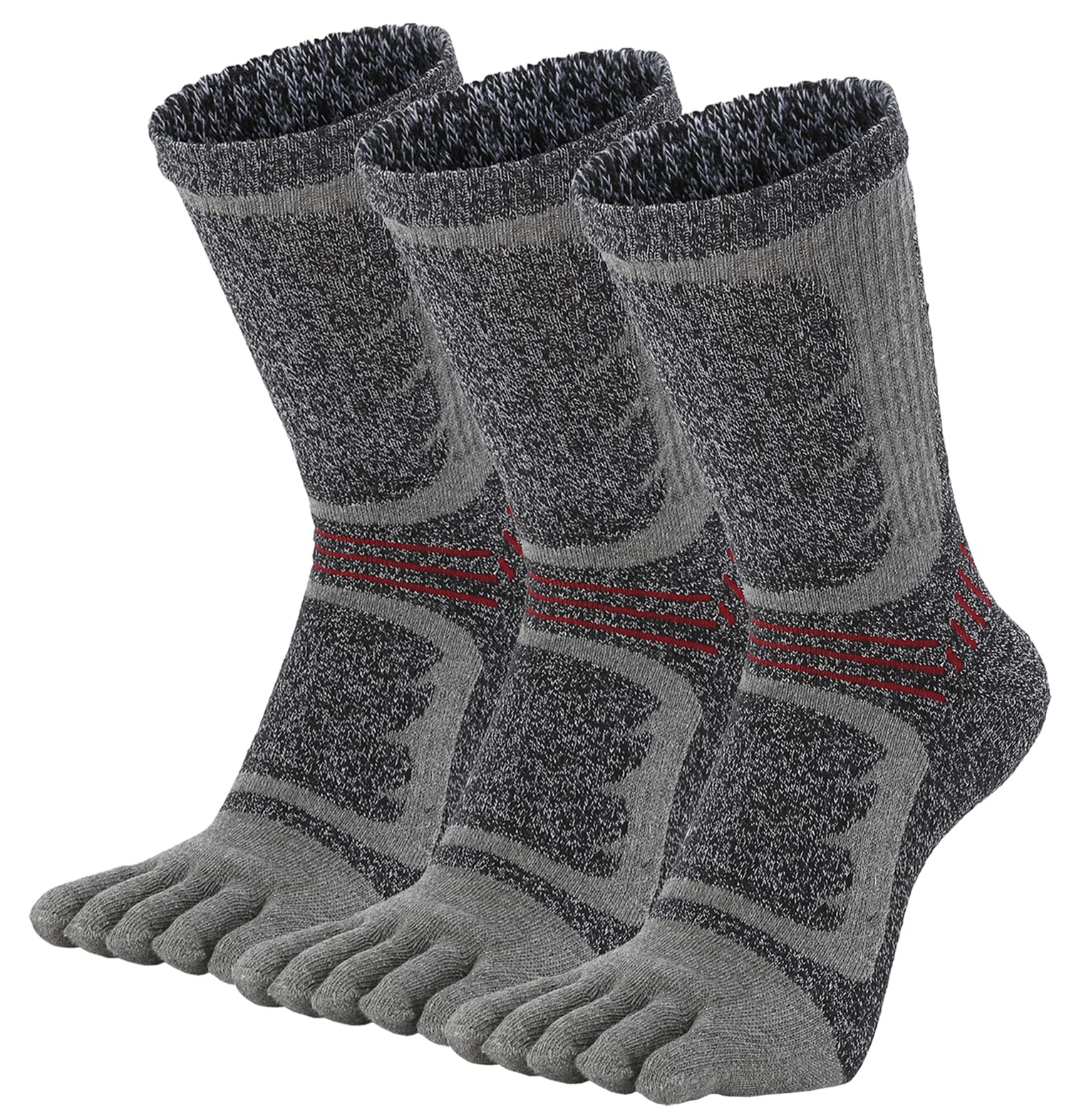 

Мужские носки с пятью пальцами WIOIW, махровая ткань с толстым ворсом, прочный хлопок, светло-серый, набор из 3 пар, для бега, активного отдыха, треккинга и пеших походов