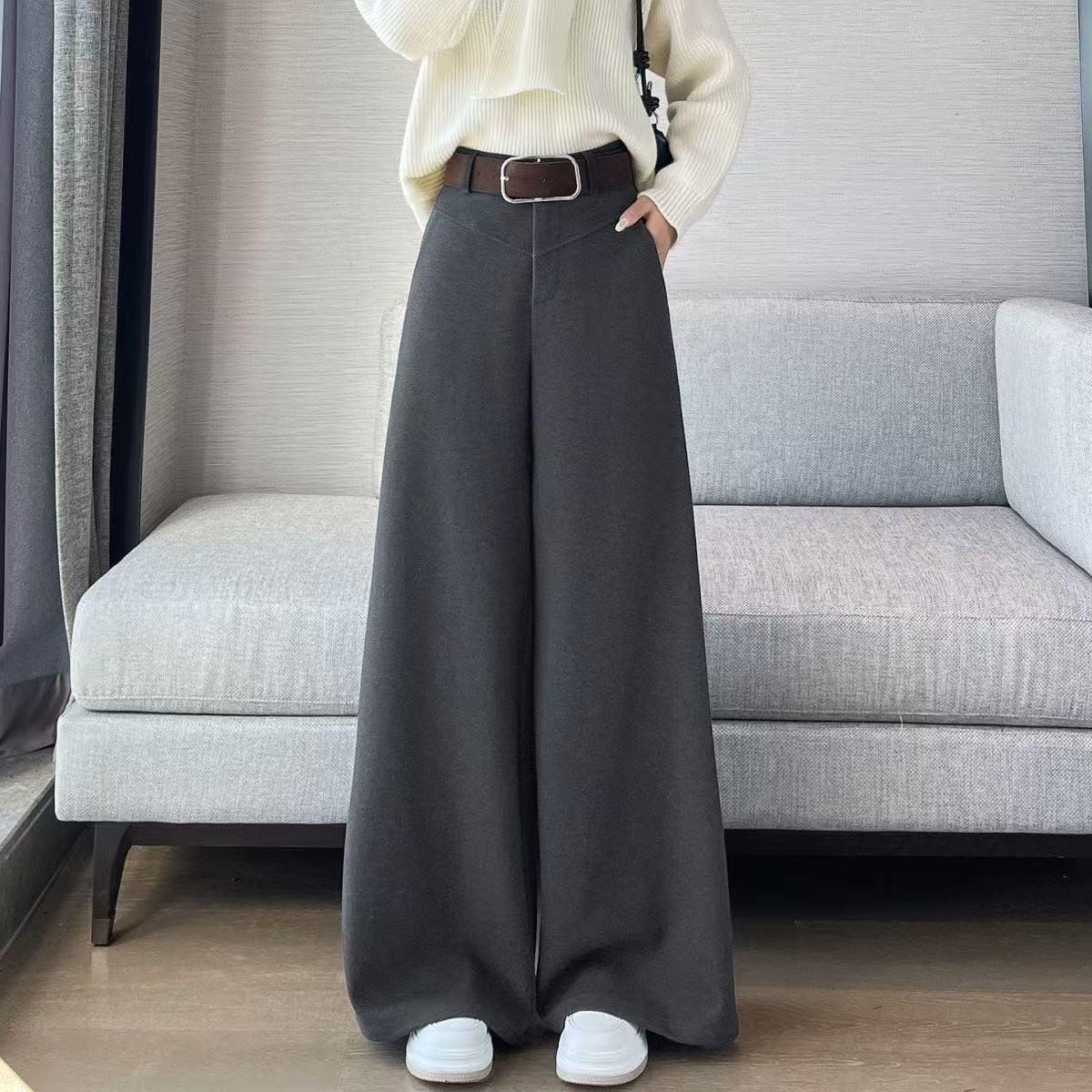 

Women s Autumn Winter Wide-Leg Velvet Wool Pants - Loose, Slimming, Floor-Length, Versatile Casual Western Style S, runs large