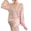 Spring And Summer Pajamas Women'S Cool Ice Silk Long-Sleeved Leopard Print High-End Lace Lace Loungewear Set