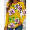 Women's Passionflower Print Long-Sleeved Loose-Fit Round Neck Top, Casual, Everyday, Stylish and Elegant