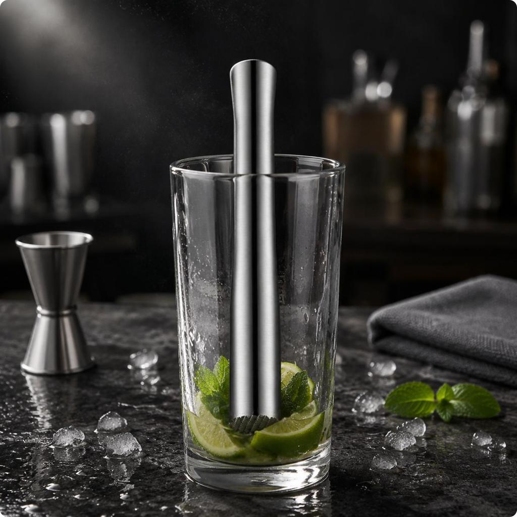 Stainless Steel Muddler Heavy Duty Ice Crushing Stick Long Handle Muddler Easy to Clean Bar Tool Food Safe for Restaurant