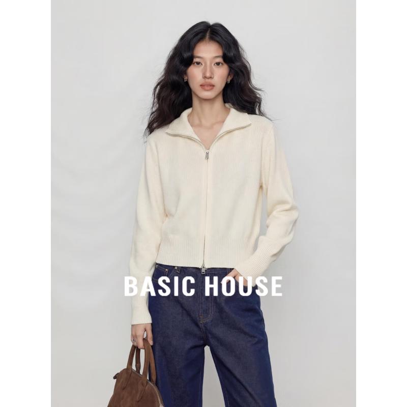 Basic House Women s Double Zipper Knit Cardigan EU 40