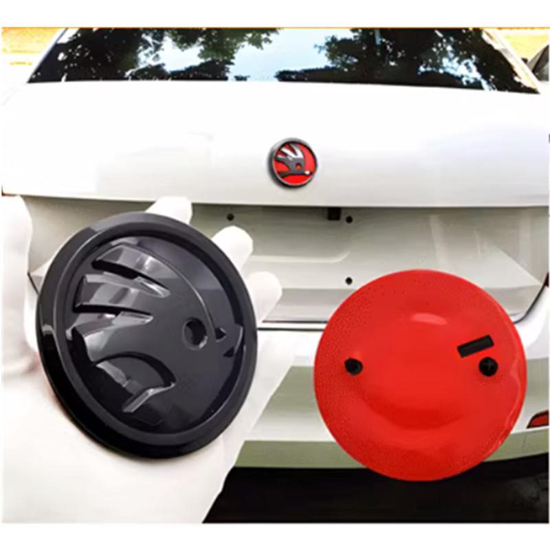 Blcr1 2pcs 90mm 80mm for SKODA Car Front Grille Head Hood Bonnet Emblem Rear Tail Bumper Trunk Sticker Badge Styling Accessories