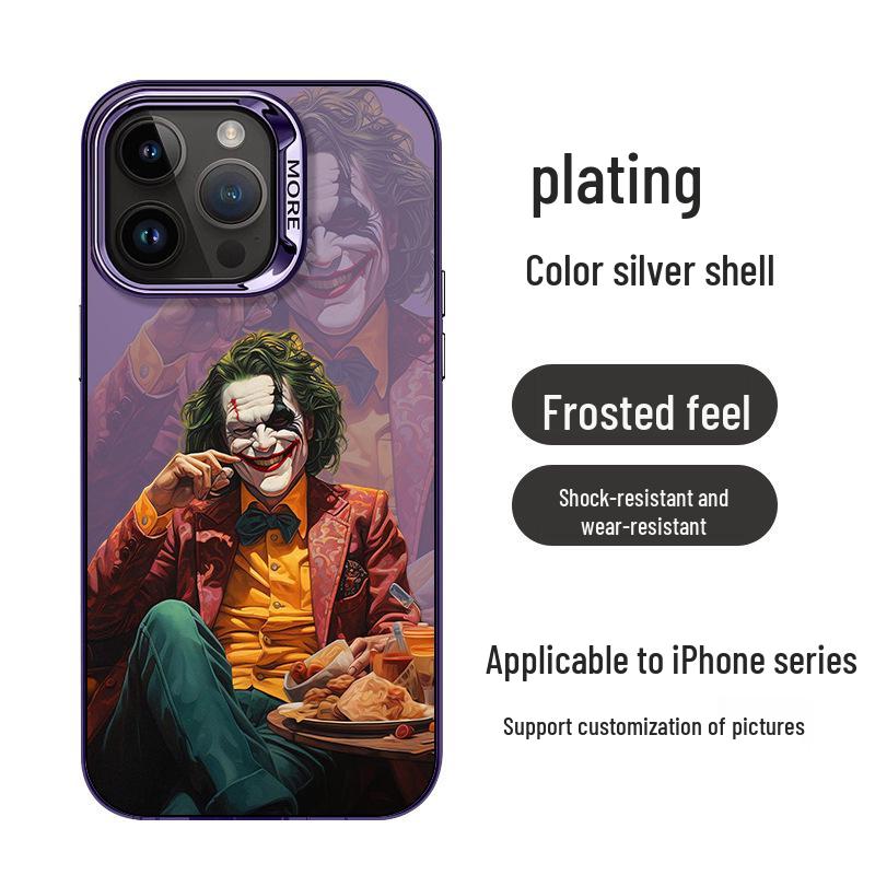 Clown Personality Electroplated Silver Case for Apple iPhone 11, 12, 13, 14, 15 Pro Max - Drop-Proof, European & American Style