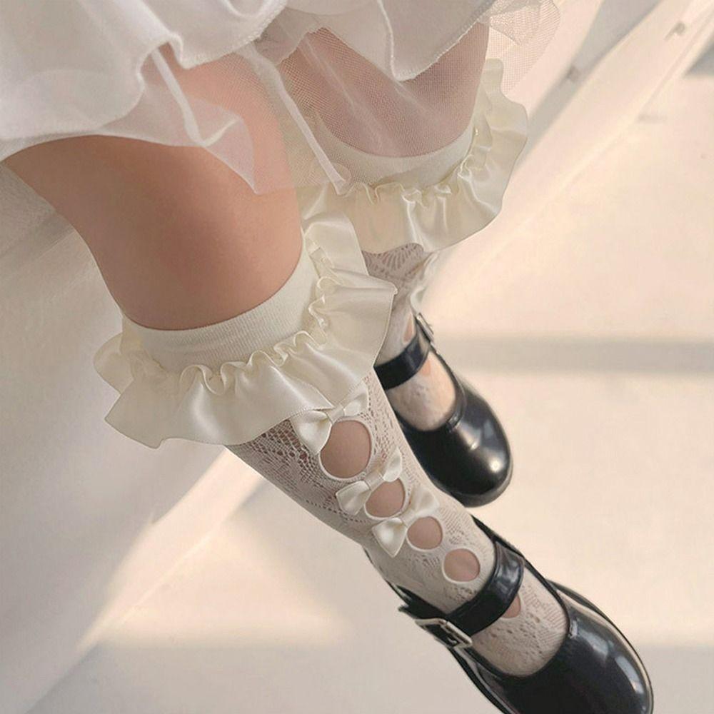 Multi-color Star Bow Lace Korean Style Stockings Knee High Socks Girls Long Socks Kids Hosiery