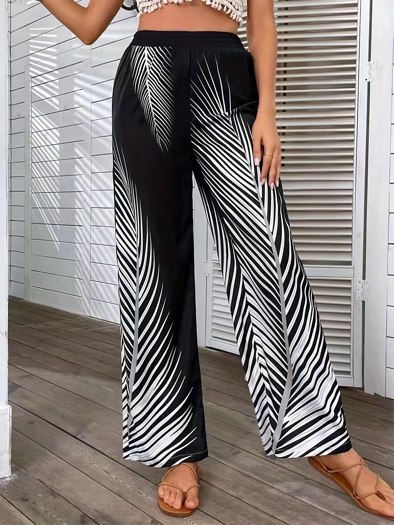 Women S Palm Leaf Print Wide Leg Casual Pants S