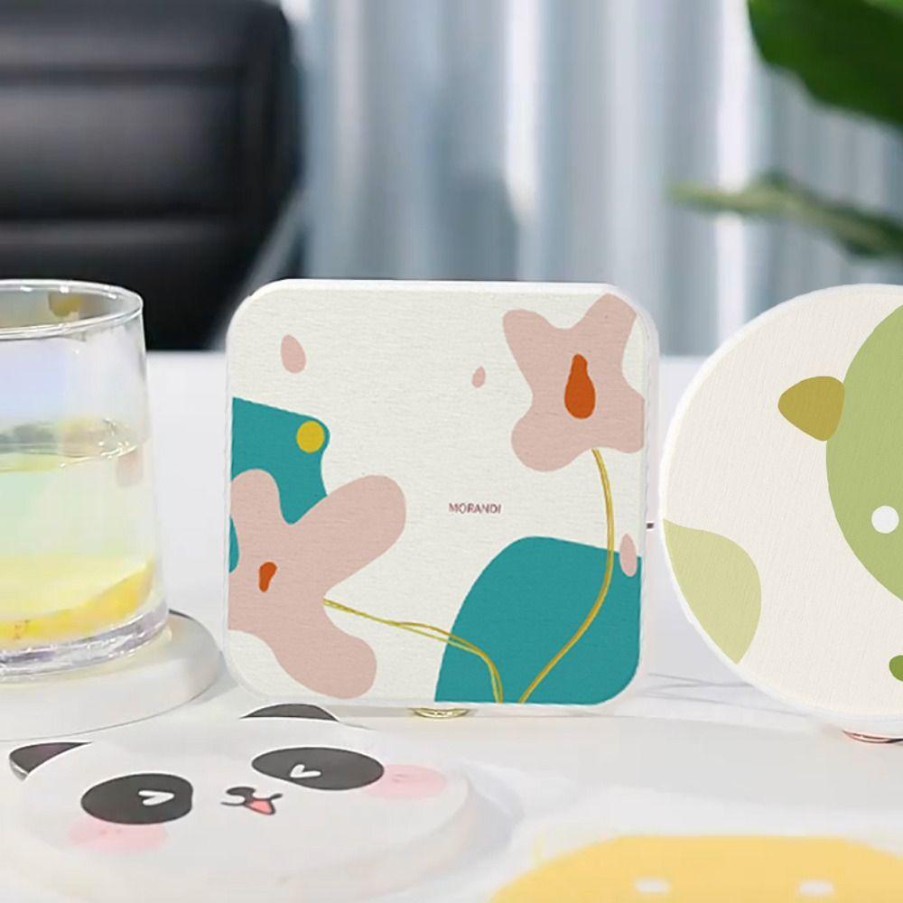 4pcs Water-absorbent Morandi Diatomite Coaster Square/Round Insulation Pad Cup Mat  Tea Room