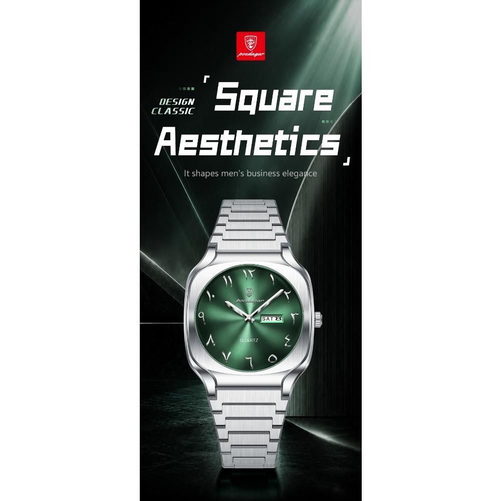 POEDAGAR Luxury Man Wristwatch Original Business Stainless Steel Quartz Watch Waterproof Date Men's Watches Week Clock Reloj