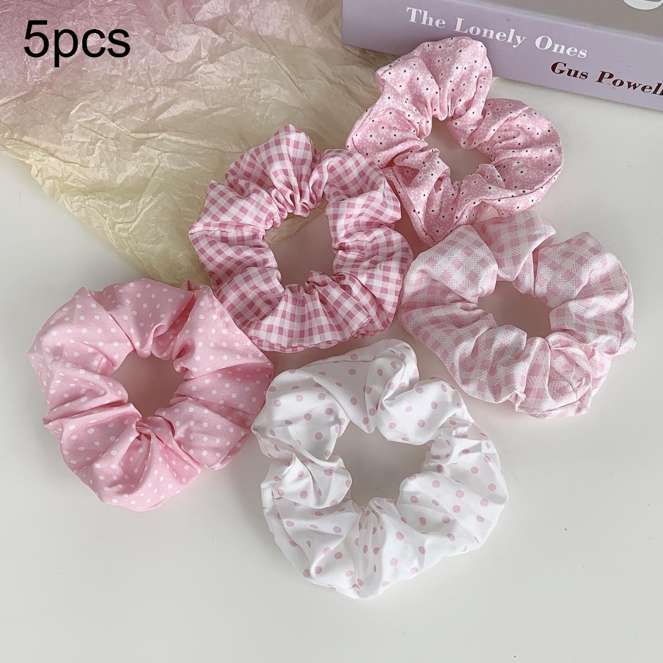 5 шт. Розовые резинки для волос в корейском стиле - Милые минималистичные с цветочным принтом и горошком Эластичные резинки для волос Вечеринки Повседневные прически
