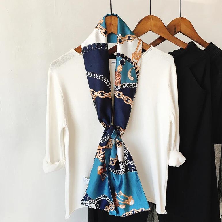 Choice Long Small Women Silk Scarf Tie Decorated Professional Neck Cover Multi-functional Tin Spring Travel Ladies Neckerchiefs