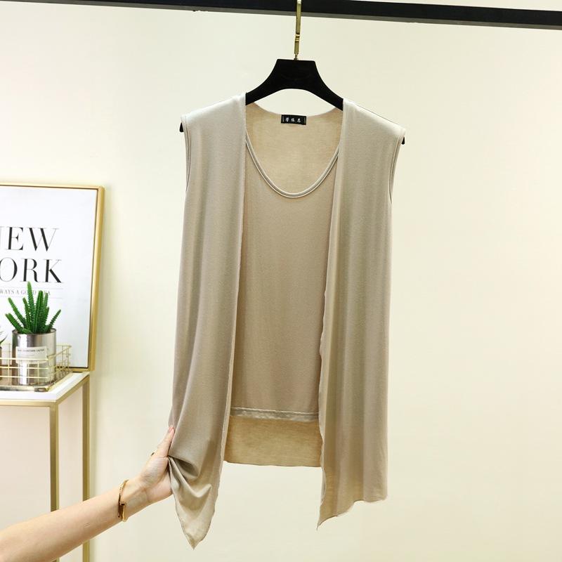 M to 6XL Plu size Women's Faux 2 Piece Tank Top with Cardigan Layered Look Open Front Sleeveless Vest Summer Modal Slim Fit Streetwear Camisole
