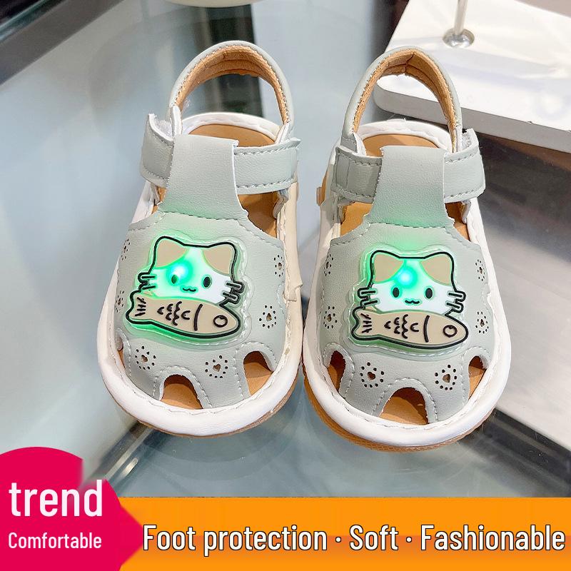 Infant Summer Sandals: Non-Slip Soft Sole, Closed Toe, Cartoon Design, Light-Up Squeaky Shoes