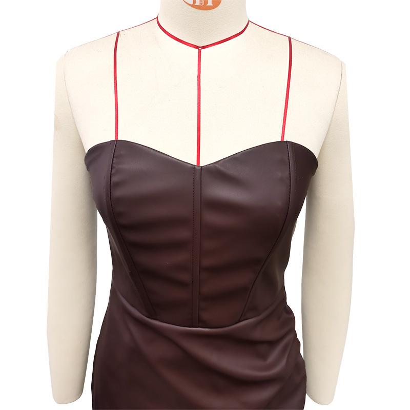 2024 Autumn/Winter European & American Style Women's Tube Top PU Dress - Sexy, Fashionable Nightclub Outfit