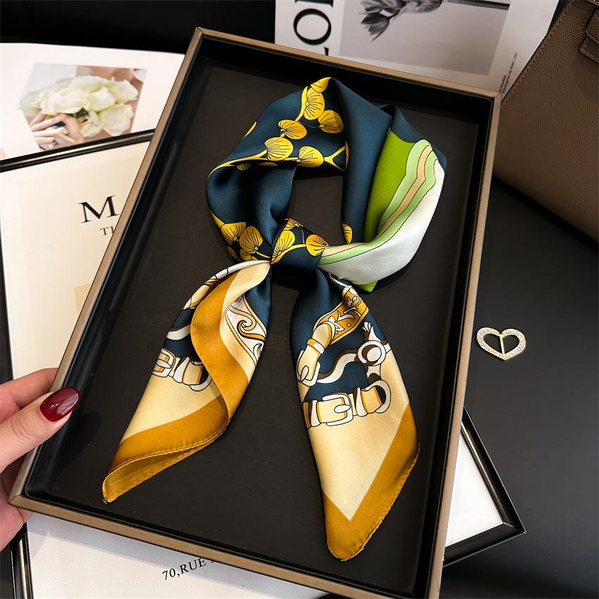 Silk Scarf Women Print Hair Neck Square Scarves Office Ladies Shawl Bandanna 70X70cm Muslim Hijab Handkerchief Muffler Foulard