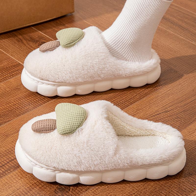 Bag and Mushroom Cotton Slippers Women's Autumn and Winter Couples Thickened Indoor Home Non-slip Cartoon Bag and Fluffy Slippers