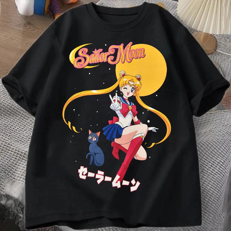 

Sailor Moon Ретро 90-х Аниме Графическая Футболка Летняя Хлопковая Унисекс Женская Футболка Уличная Одежда Повседневный Тренд Короткий Рукав Пара Хип-Хоп Топ S