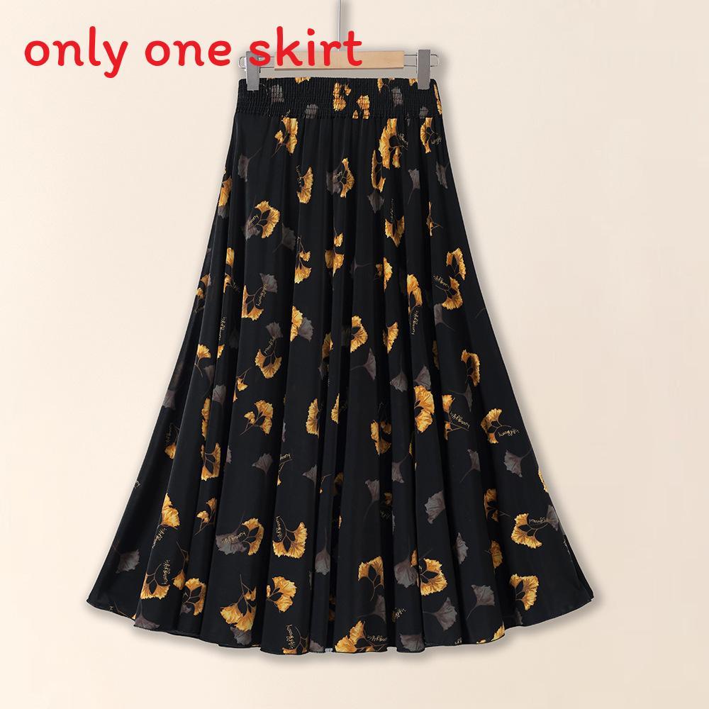 Ice Silk Floral Midi Skirt With Breathable Fabric For Middleaged Women Casual Wear