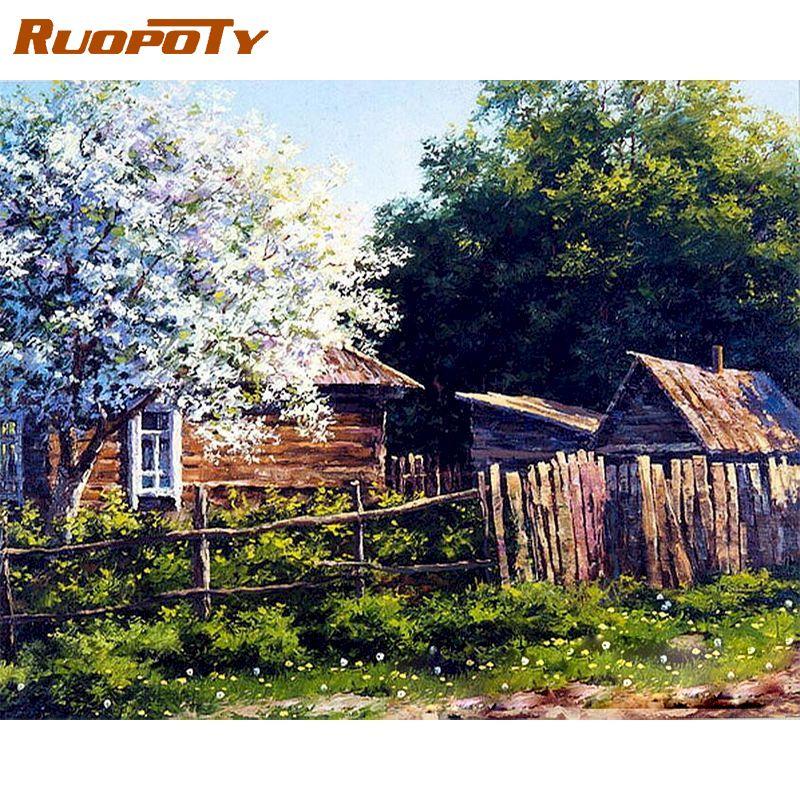 RUOPOTY Small House Picture DIY Painting By Numbers Kits Landscape Modern Wall Art Picture By Numbers For Home Decors 40x50cm