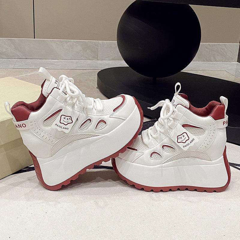 Inner Height Increase Women's Spring New Thick-soled Lightweight Forrest Gump Sports Velvet Cotton Shoes High-top Shoes