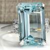 New Fashion Trend Square Light Blue Crystal Zircon Silver Color Ring for Women Elegant Luxury Ladies Wedding Party Jewelry