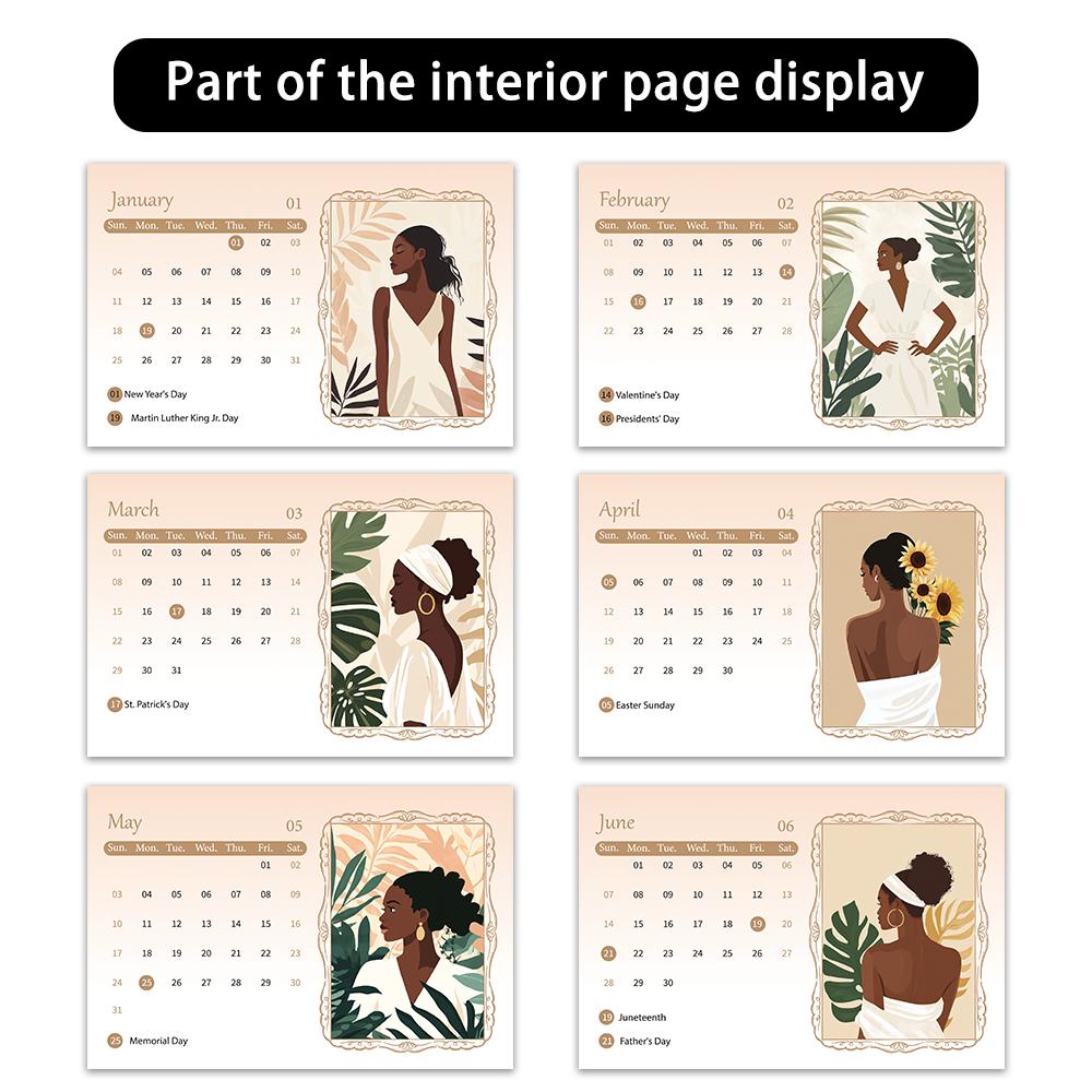 1pc 2026 Calendar, Cartoon Black Women Theme, 12 Months Monthly Schedule,Desk Calendar, Perfect Gift for Birthdays & Christmas