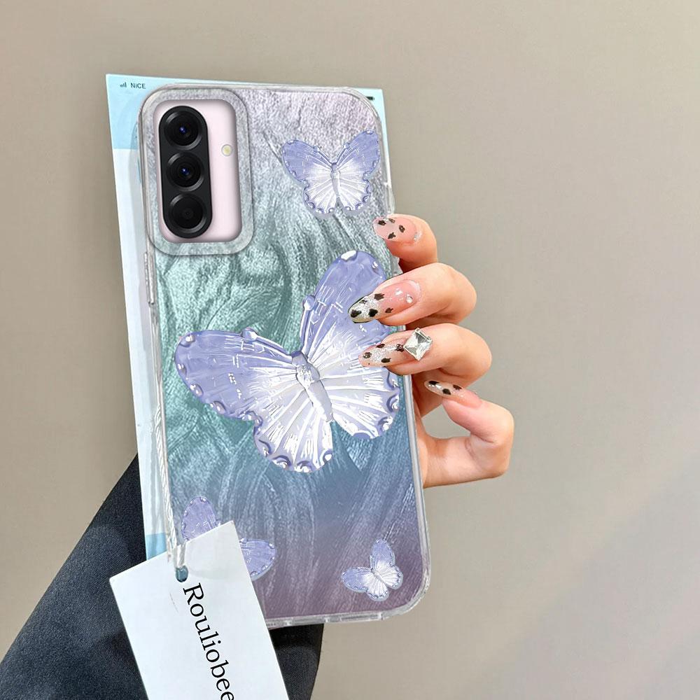 Purple Butterfly Phone Cases For Samsung Galaxy A56 A36 A26 A16 A55 A15 A25 A35 S25 Schmetterlinge Silicone Couple Funda Cover