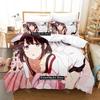 3D Print Katou Megumi Bedding Set Single Twin Full Queen King Size Bed Set Adult Kid Bedroom Duvetcover Sets Anime