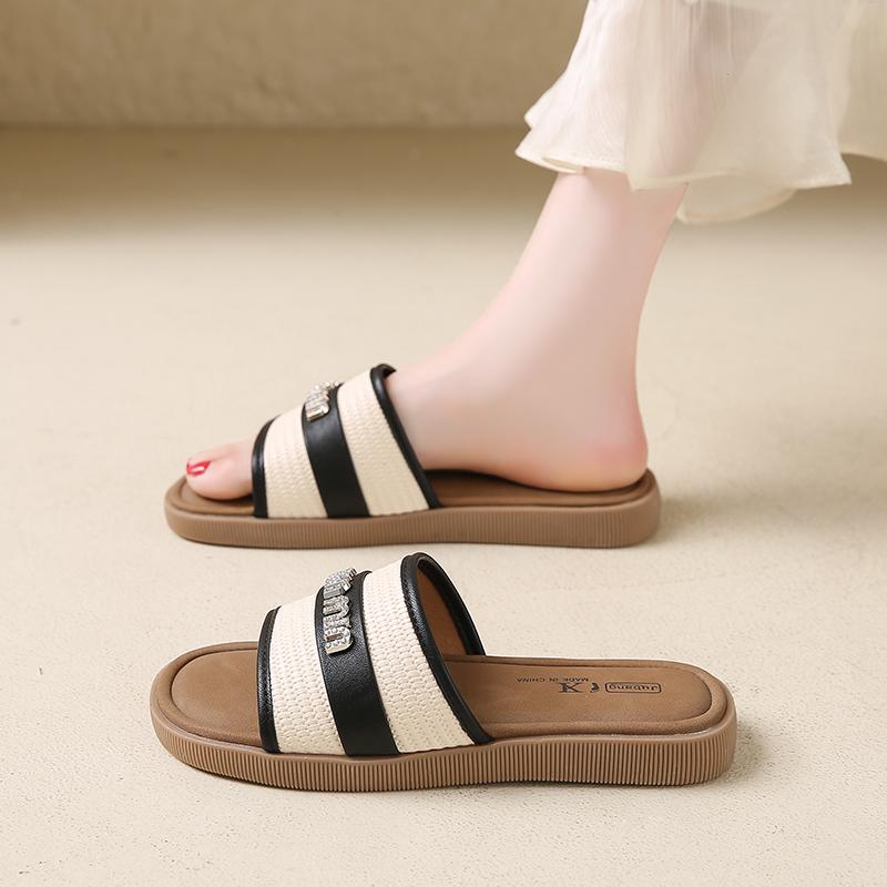 

CRLAYDK Сандалии для женщин Базовые шлепанцы на плоской подошве с открытым носком Удобные пляжные тапочки для повседневной и нарядной летней обуви, домашние и уличные шлепанцы 40