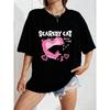 Oversized T Shirt White Scary Cat Pink Heart Print And Text Casual Wear For Women