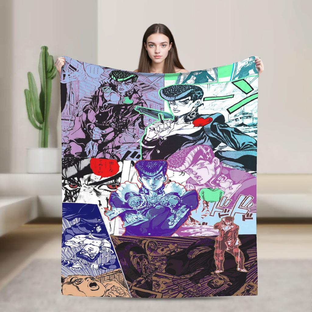 Stardust Crusaders Blankets Bizarre Adventure Flannel Throw Blanket Airplane Travel Printed Ultra-Soft Warm Bedspreads
