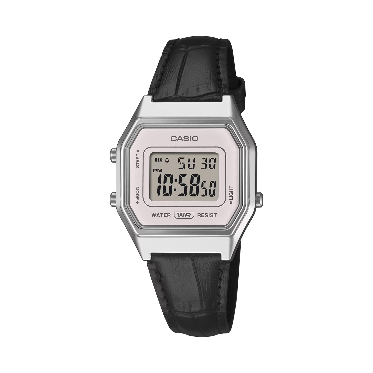 Casio Vintage Series Digital Wristwatch LA680WEL-1 Ladies Silver and Black Leather Band