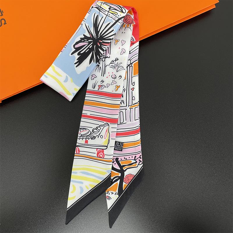 23 spring and summer new decorative tied silk scarf Hawaiian wind hair band, fresh color scheme simulation silk twill