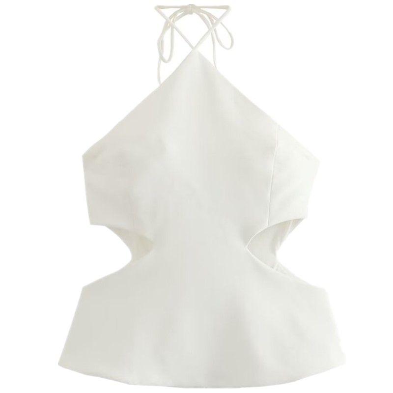 

Western Style Summer Fashion Trendy Women clothes All-Match Open Design Neck Collar Top 7853707 250 White M