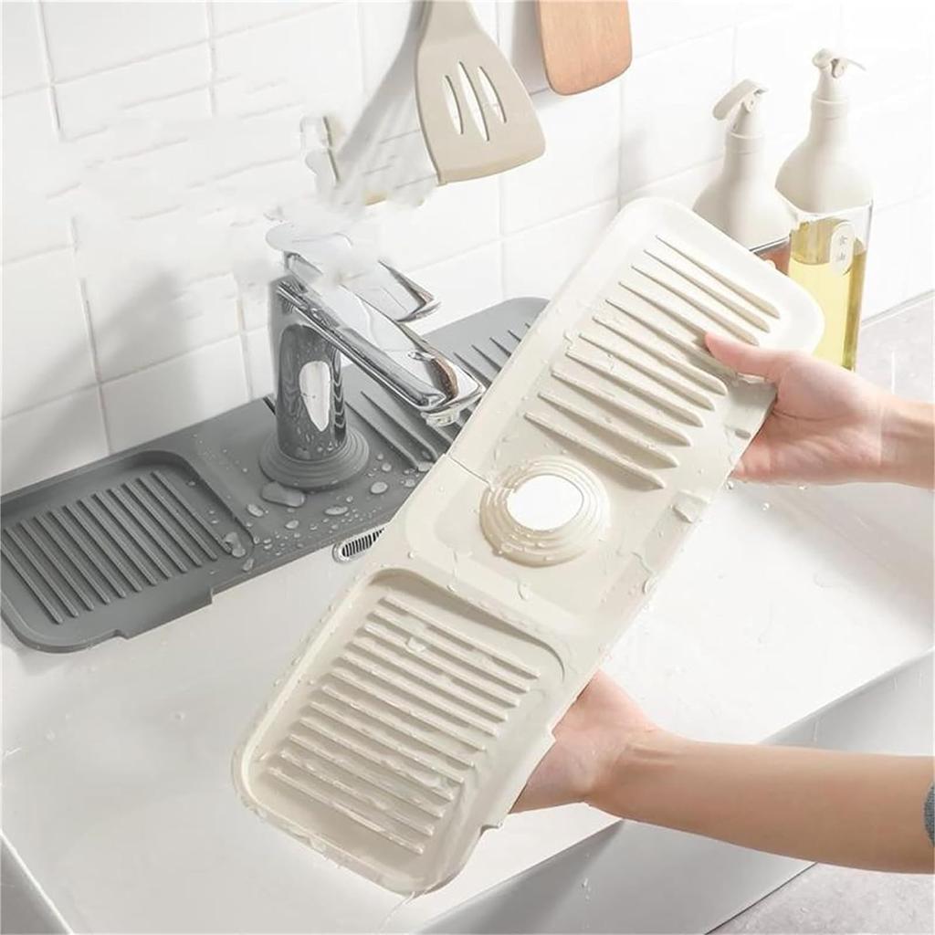 Faucet Guard & Draining Mat, Kitchen Sink Splash Guard, Silicone Draining Mat Faucet Handle Drip Catcher Tray for Kitchen Sink, Dish Soap Dispenser