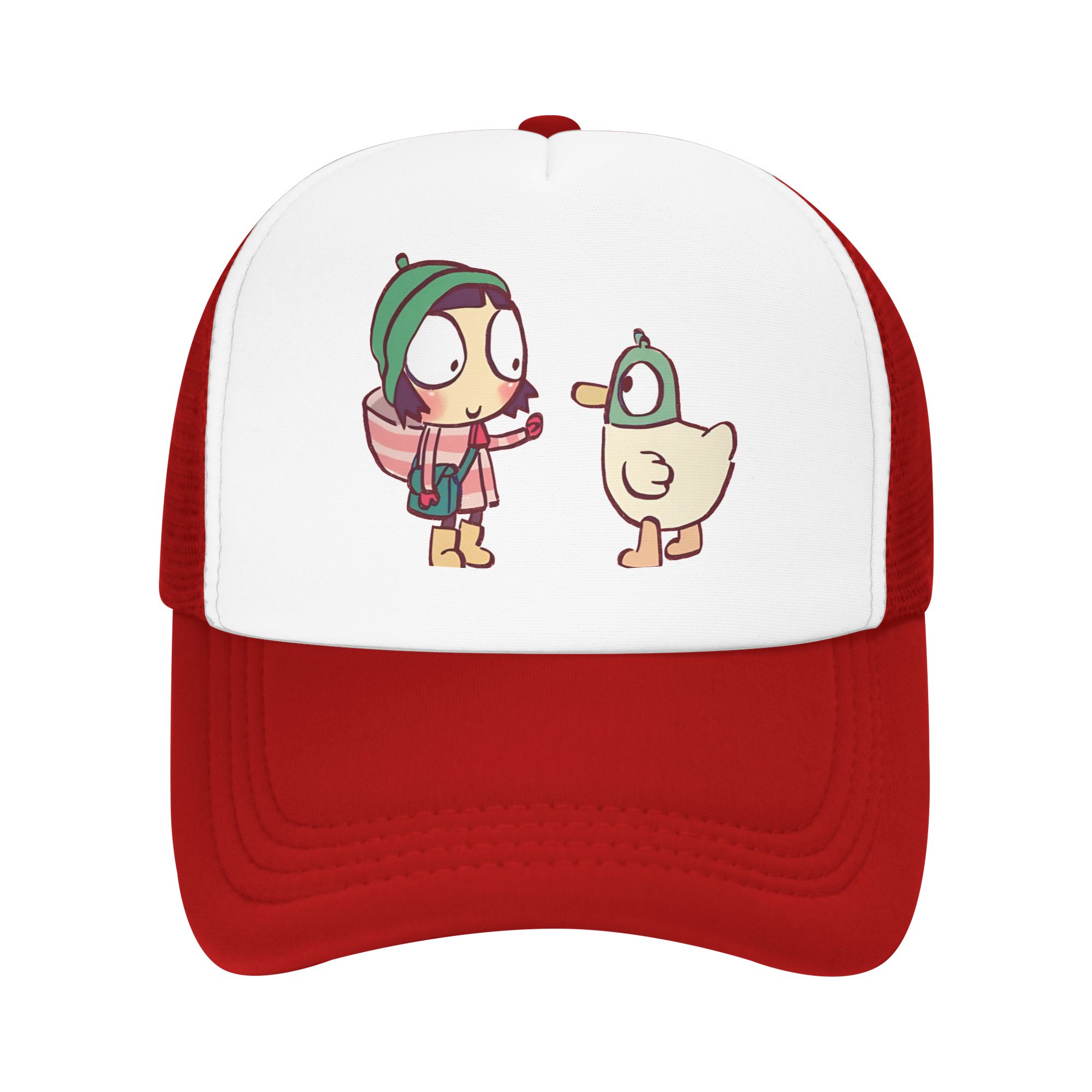 Vintage Cute Cartoon Her Duck Girl Friend Pet Sarah and Duck  Mesh Baseball Cap Sport Sun Hat  Hats Adjustable Trucker Cap One Size
