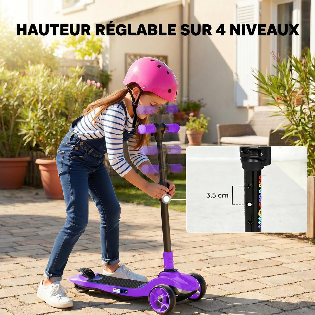 Electric Scooter for Children 6+, Foldable, 3 Wheels, Max Speed 8 km/h, 64 x 29 x 83 cm, Purple