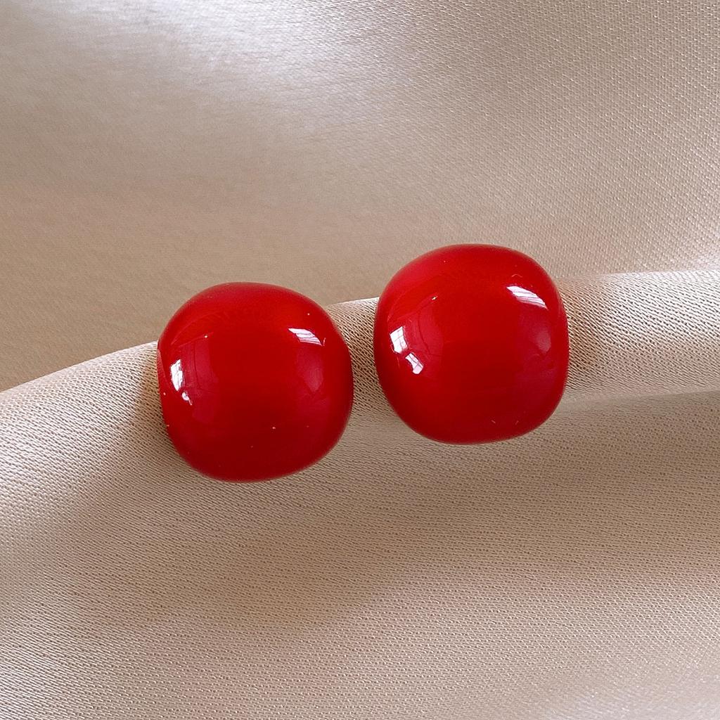 Ankola Red Spray Paint Love Ear Buckle Earrings Hong Kong Style Sweet Versatile Commuter Earrings Light Luxury High-end Earrings Women