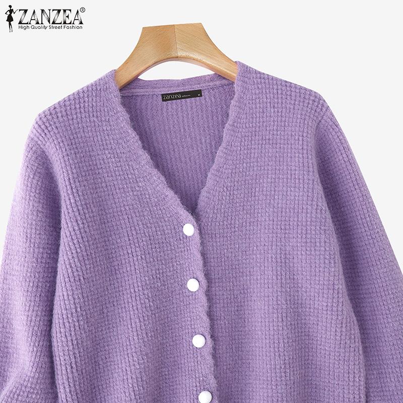 ZANZEA Herbst Elegante Damen V-Ausschnitt Langarm Textur Lässige Strickwaren Cardigans