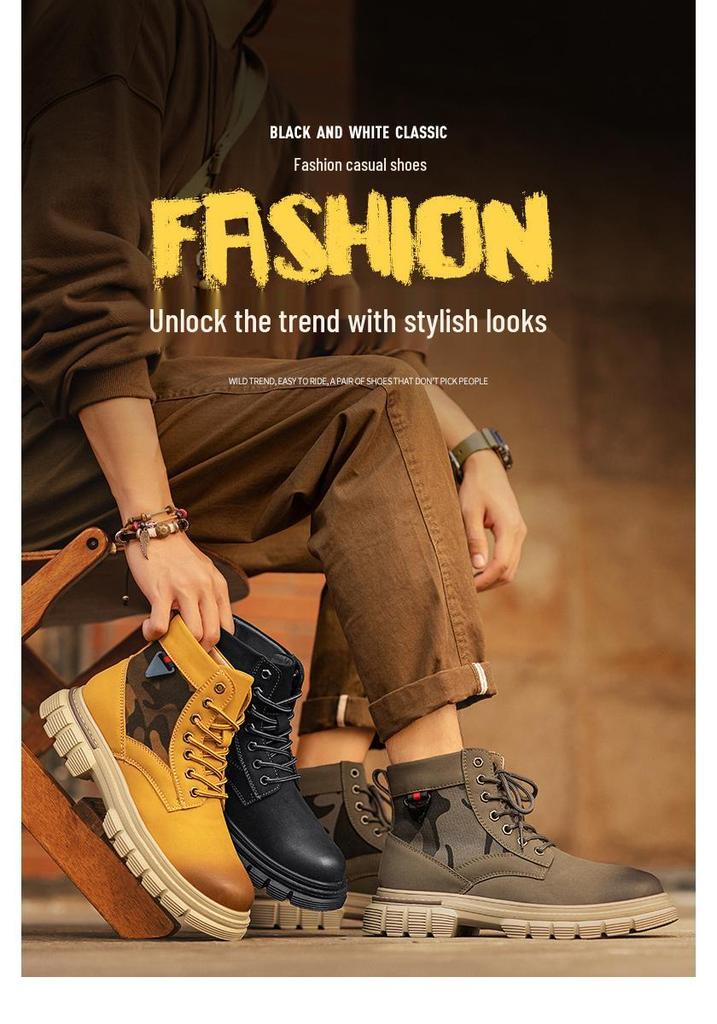 2025 Men's British Style Yellow High-Top Winter Work Boots with Thick Sole