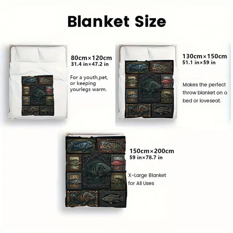 Fish Fantasies 2D Flat Pattern Flannel Blanket, High quality All Seasons, Home Decor, Warmth and Comfort, Perfect for Christmas Gifts.