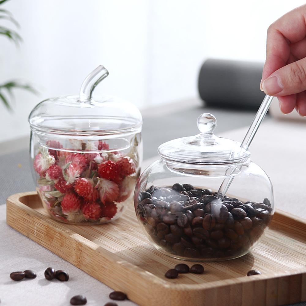 Multifunctional 350 ML Glass Sugar Jar with Lid Spoon Leak-proof Spice Storage Container Transparent Candy Pot Grains