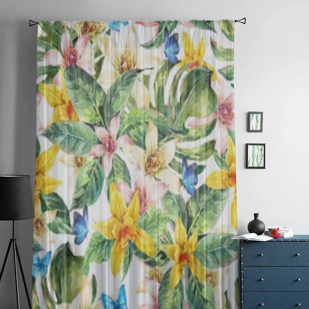 Natürliche Blumenblätter, exotische transparente Vorhänge für Wohnzimmer, Schlafzimmer, Voile-Vorhänge für Fenster, Organza-Vorhänge, Party-Tüllvorhänge