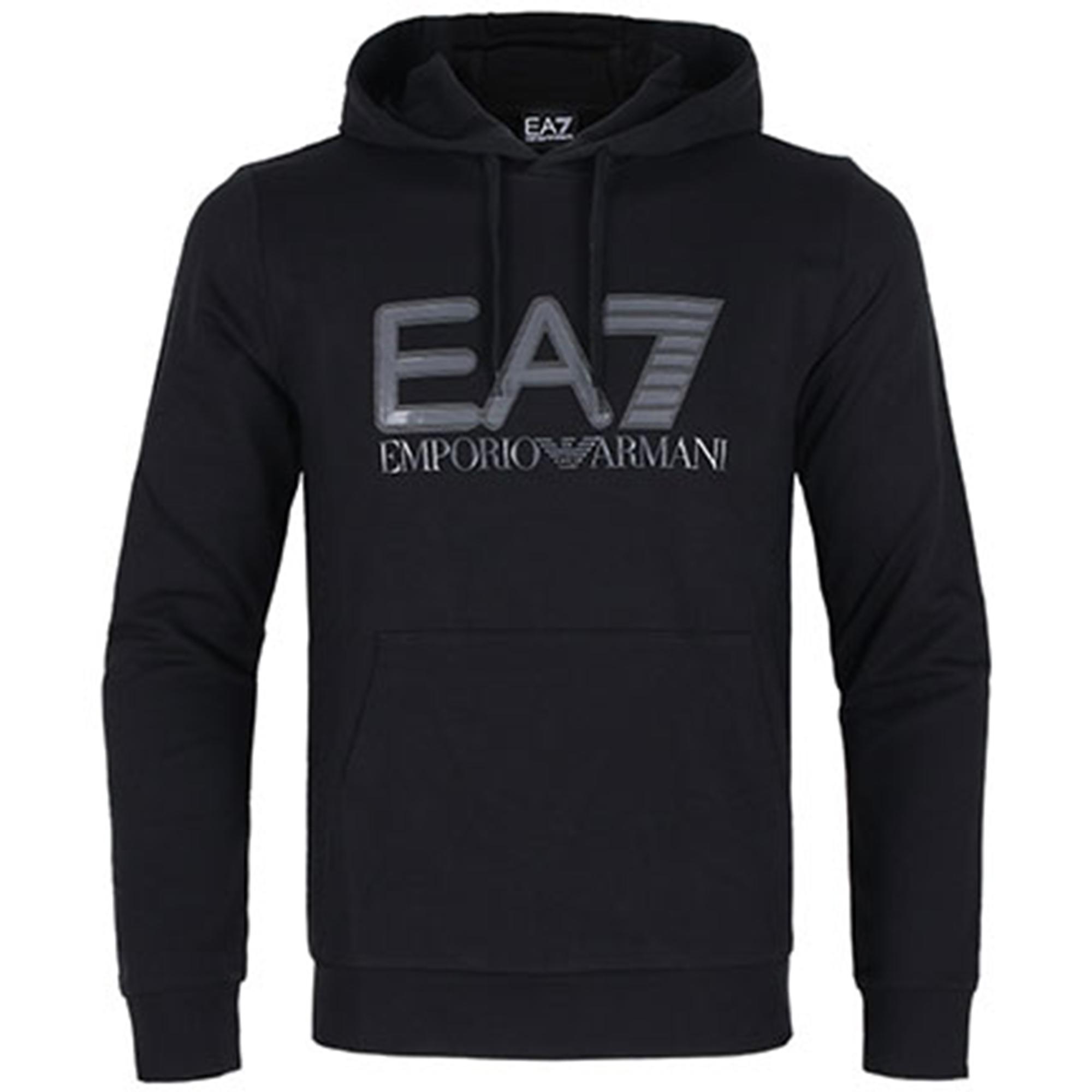 Emporio Armani EA7 Logo Letter Print Hooded Sweatshirt Men tops Black 6KPM62-PJ05Z-1200 S