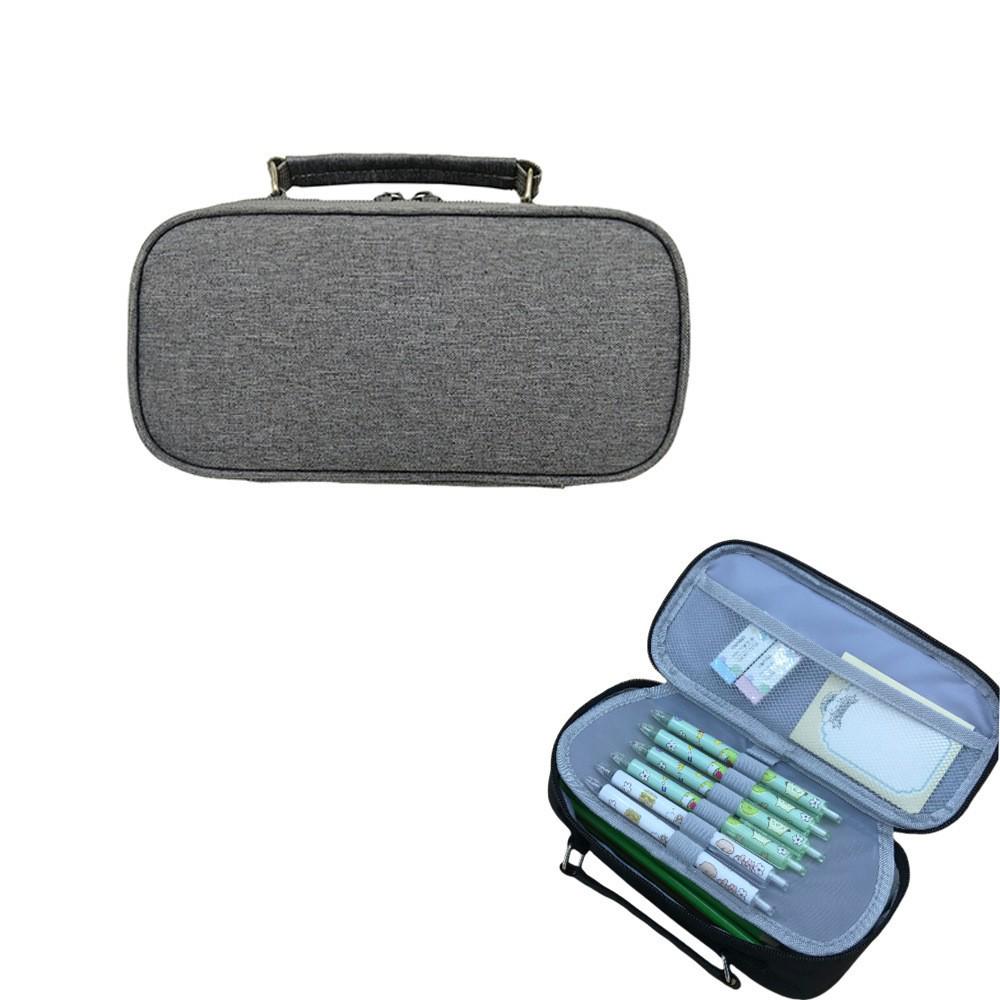 Large Capacity Double Zipper Canvas Pencil Case - Simple, Portable, Double Layer for Junior High Students