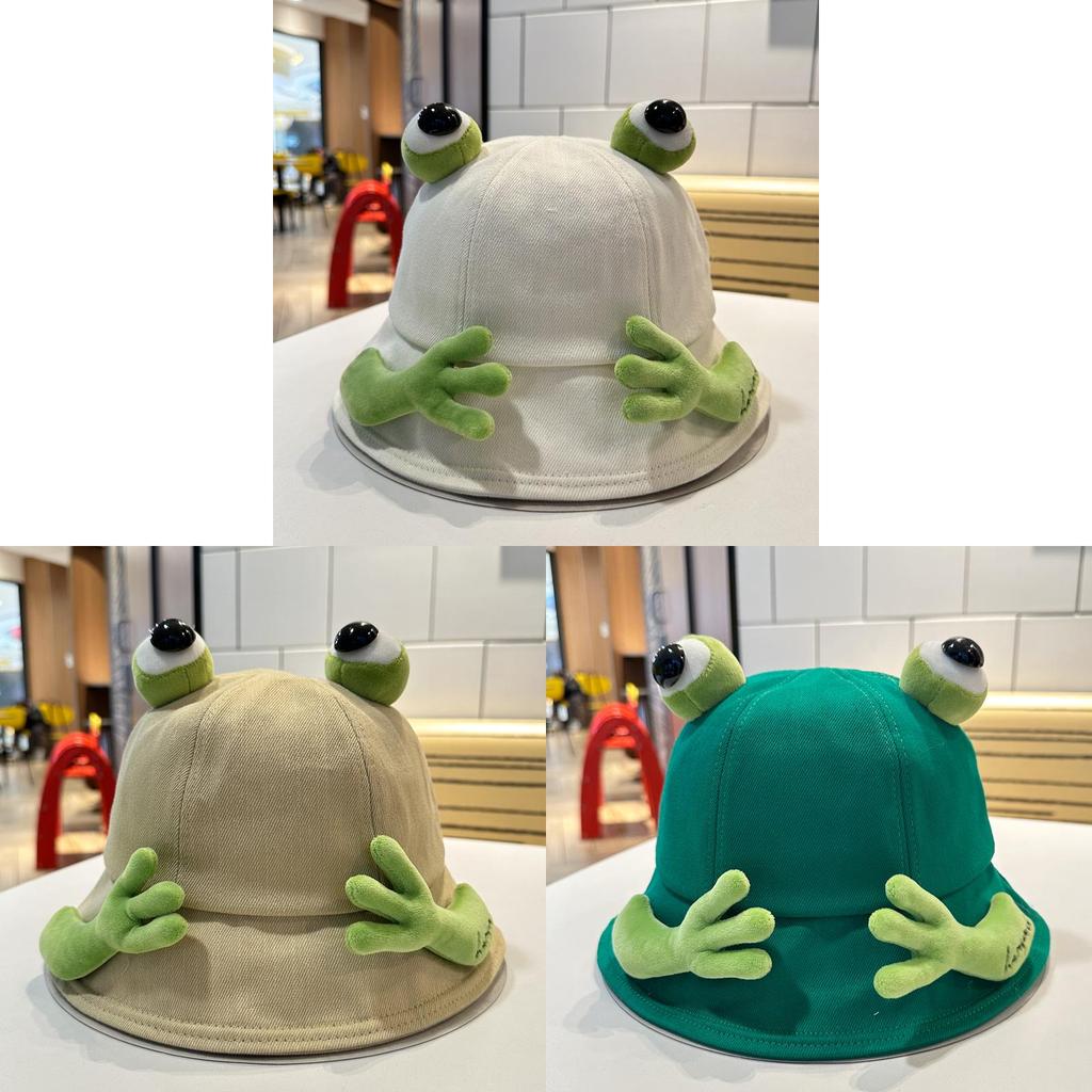 Chic Fisherman Frog Hat Womens Cartoon Sunshade Bucket Hat For Spring Summer